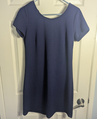 Charming Charlie Dress Medium Navy Blue Textured Tie Back A-Line Short Sleeve