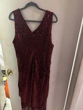 Burgundy Sequin Sleeveless V-Neck Bodycon Knee Length Plus Size 2XL Dress