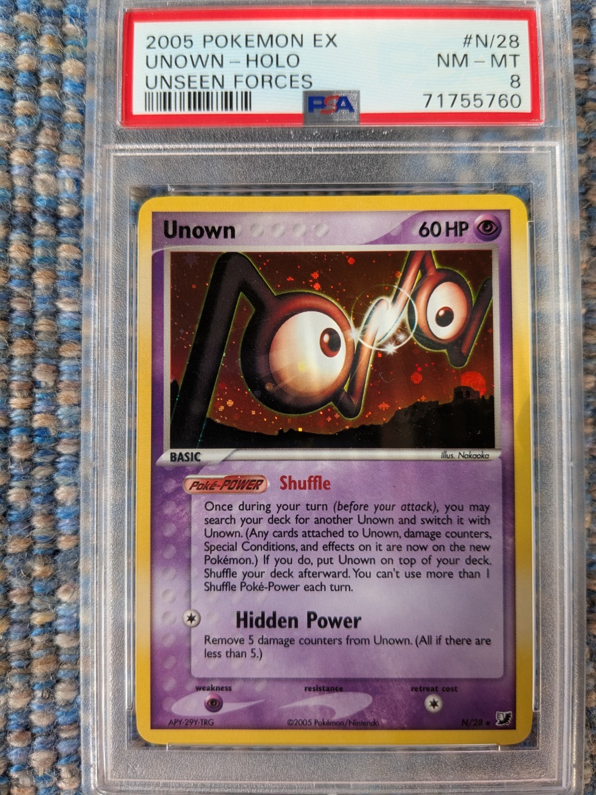 2005 Pokemon Unseen Forces Unown #N/28 Holo PSA 8