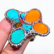 Yellow Coral Turquoise Adjustable Ring Handmade Tibetan Nepali Jewelry NR 3391
