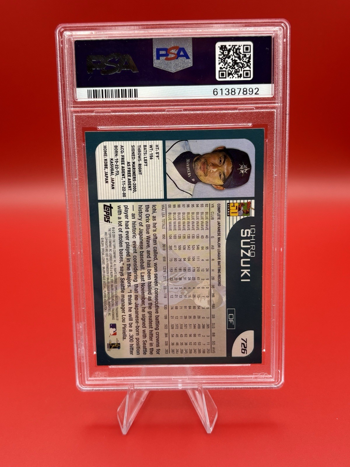 2001 Topps - Ichiro Suzuki #726 (RC) PSA 8 view 2