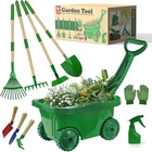 10Pcs Kids Gardening Tools Set - Wheelbarrow Toys with Shovel, Rake, Hoe and Lea