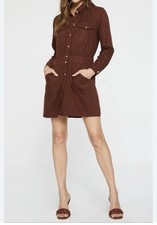Dear John Rust Brown Long Sleeve Dress Size S NWT Utility Cargo Casual Rayon