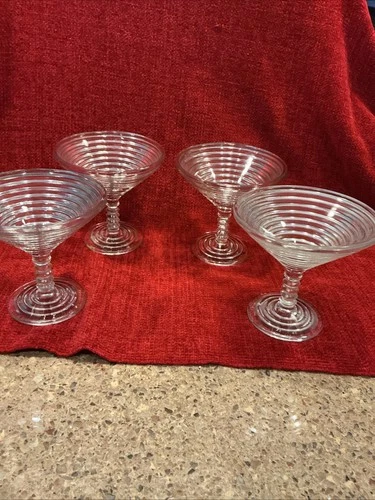 4 Vintage Anchor Hocking Art Deco Manhattan Martini Glasses/Compotes 5"
