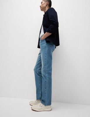 Marks & Spencer Mens Cotton Straight Jeans in Blue Mix - M&S