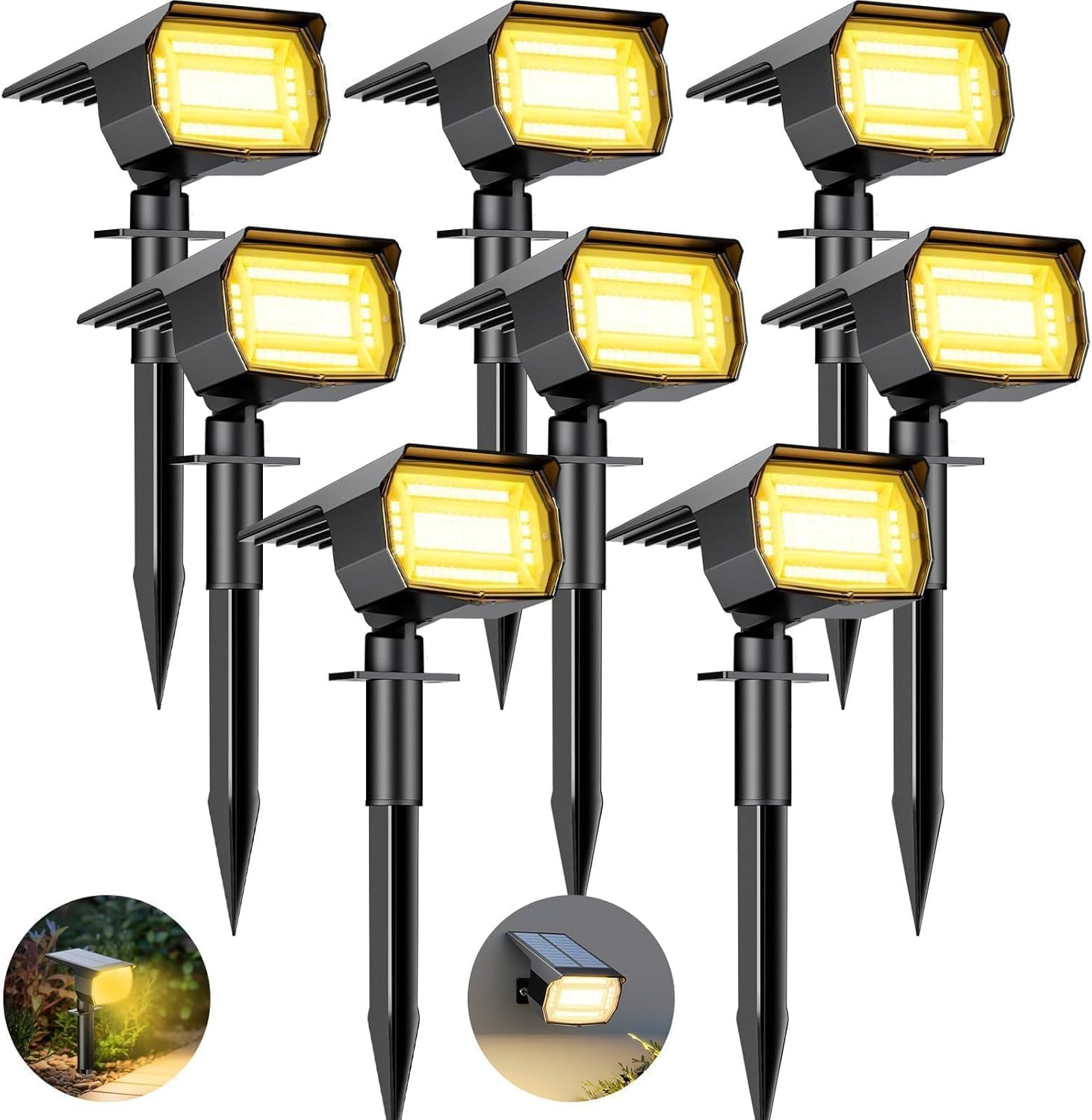 8 Pezzi Faretti Solari LED da Esterno 72 LED Alta Luminosità IP65