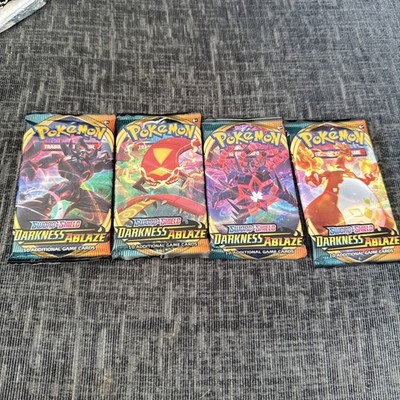 Pokemon Sword & Shield Darkness Ablaze Booster Pack x4 - Complete Pack Art Set