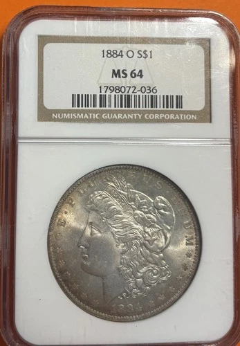 1884 O MORGAN DOLLAR NGC MS 64 Nice Golden Toning