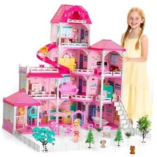 Dollhouses, Housetoys Furniture Girl Toys, 4 Stories Dreamhome 10 Rooms Pink