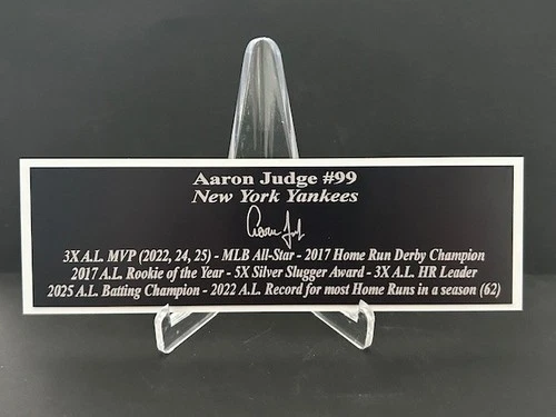 Aaron Judge Autograph Nameplate New York Yankees Baseball UPDATED 3X MVP