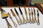 (10) PCS STERLING REED BARTON GEORGIAN ROSE (8) DINNER KNIVES, PIE KNIFE, BUTTER