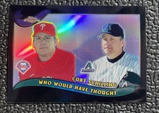 🔥CURT SCHILLING 2002 TOPPS CHROME WHO WOULD'VE THOUGHT BLACK REFRACTOR /100!🔥