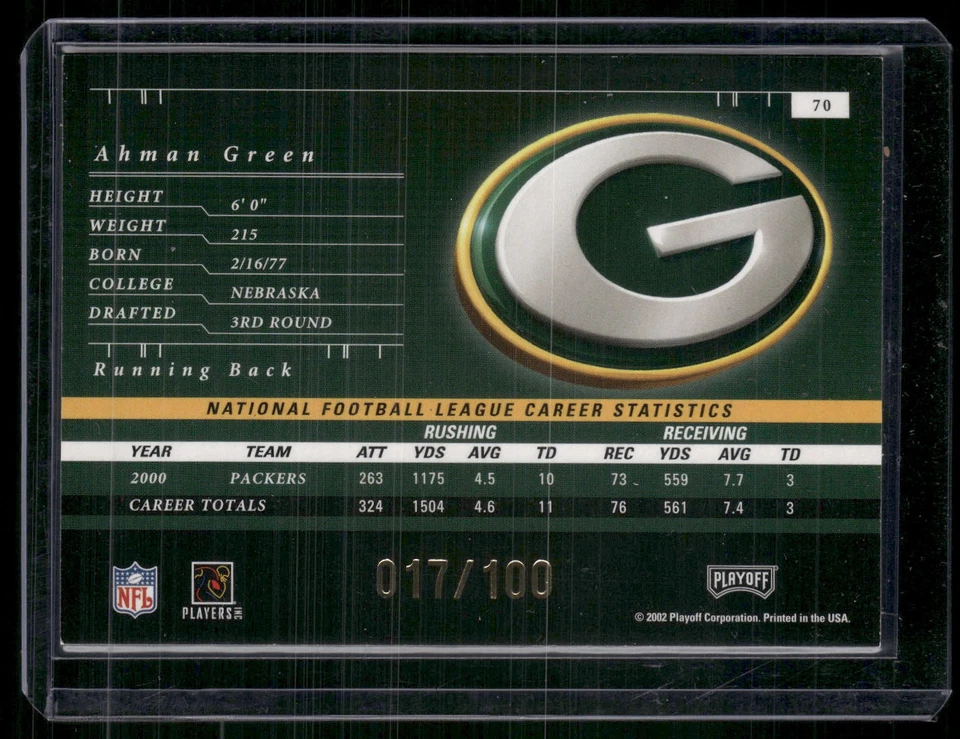 2001 Playoff Preferred #70 Ahman Green National Treasures Gold #/100 - Image 2 of 2