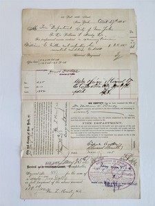 1885 antique FIREMEN MEDICAL INVOICES ny DR WILLIAM L HARDY INVOICE fire dept