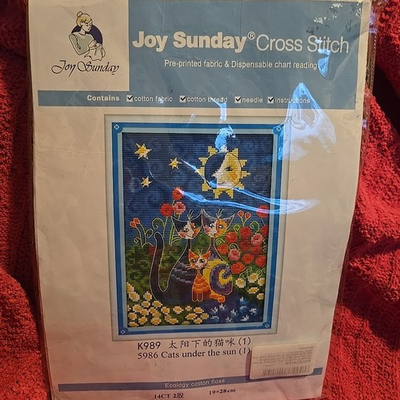 #ad Joy Sunday Cross Stitch Kit Cats Under the Sun Stamped 14ct 19x28 cm Fabric NEW $16.88