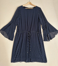 Lauren Ralph Lauren Sheath Shift Navy Career Dress Size 14 Polka Dot Bell Sleeve