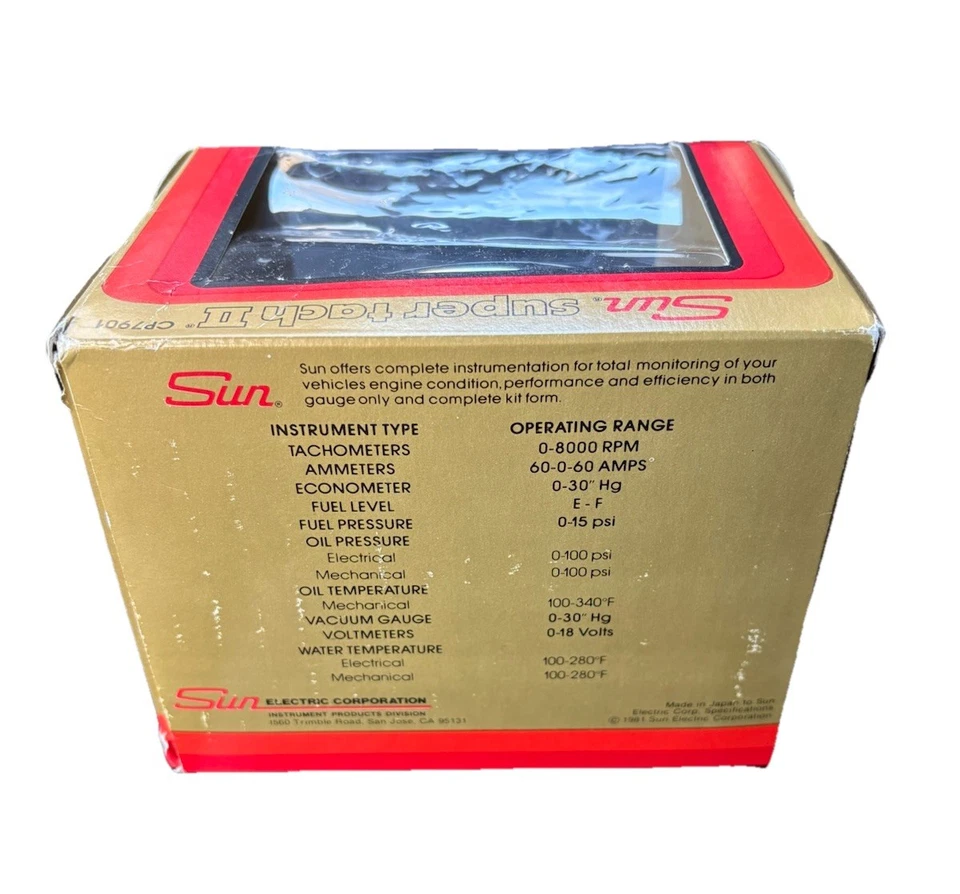 NOS 1981 Sun Super Tach II Model CP7901 8000 RPM Tachometer 4 Wire Made in Japan - Image 3 of 4