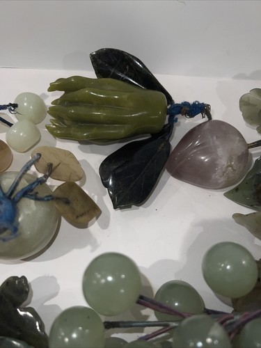 Vintage Jade Stein Obst Set - Trauben, Apfel, Pflaume, Kirschen, Gurke, 10 Teile - Bild 5 von 22
