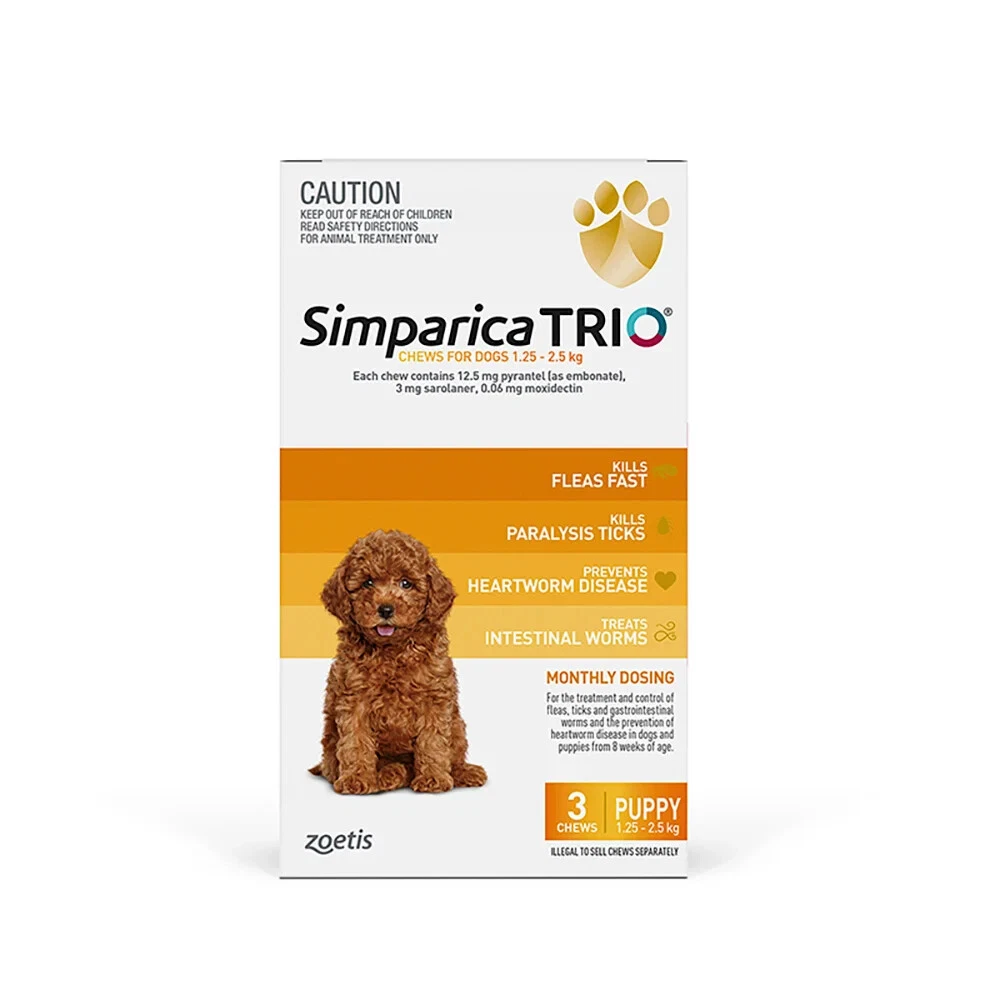 SIMPARICA TRIO Dog Flea Tick Heartworm Worms 3 6 12 pk