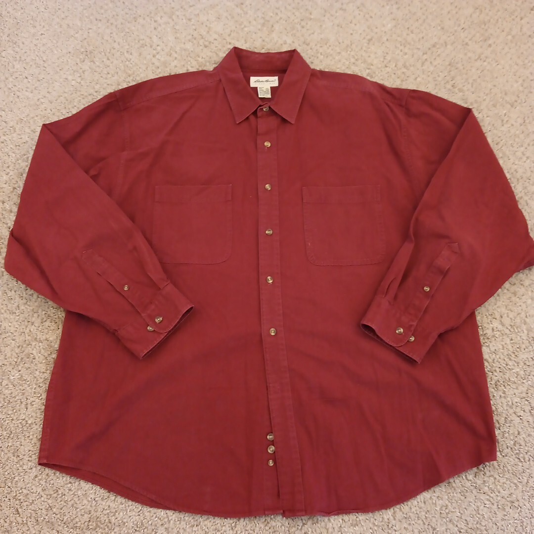 Eddie Bauer Shirt Mens XXL Solid Red Long Sleeve Button Up Pockets