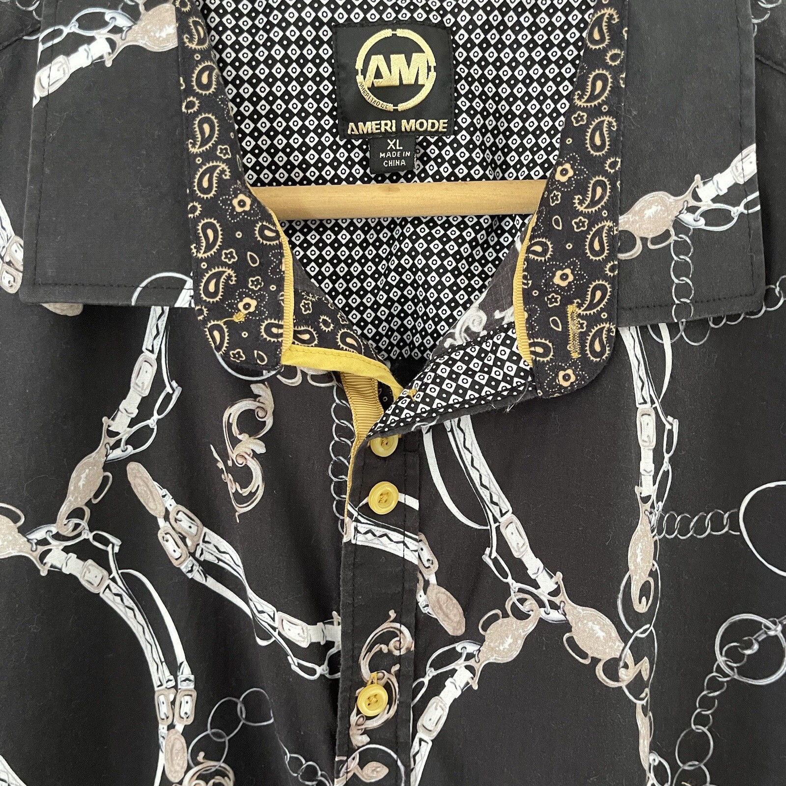Ameri Mode Chains Brown Button Down Shirt Size XL - image 7