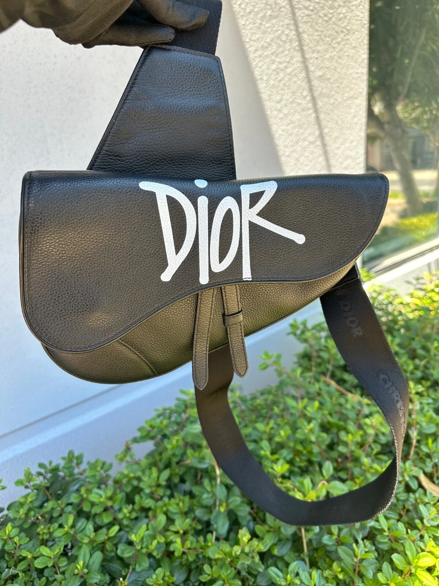 Christian Dior X Shawn Stussy Grained Calfskin Saddle Bag Black