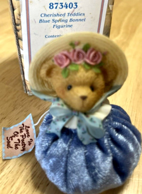 Cherished Teddies #873403 Blue Spring Bonnet Figurine 2001