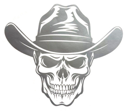 New SKULL Cowboy Hat Permanent Decal Sticker Vinyl Handmade Silver 12  Silver