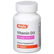 Rugby Vitamin D3 25 mcg (1000 IU), Tablet Dietary Supplement Gluten Free