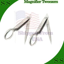 3 Pcs Magnifying Tweezers Splinter Forceps 3.5" With Magnifier Inst German Grade