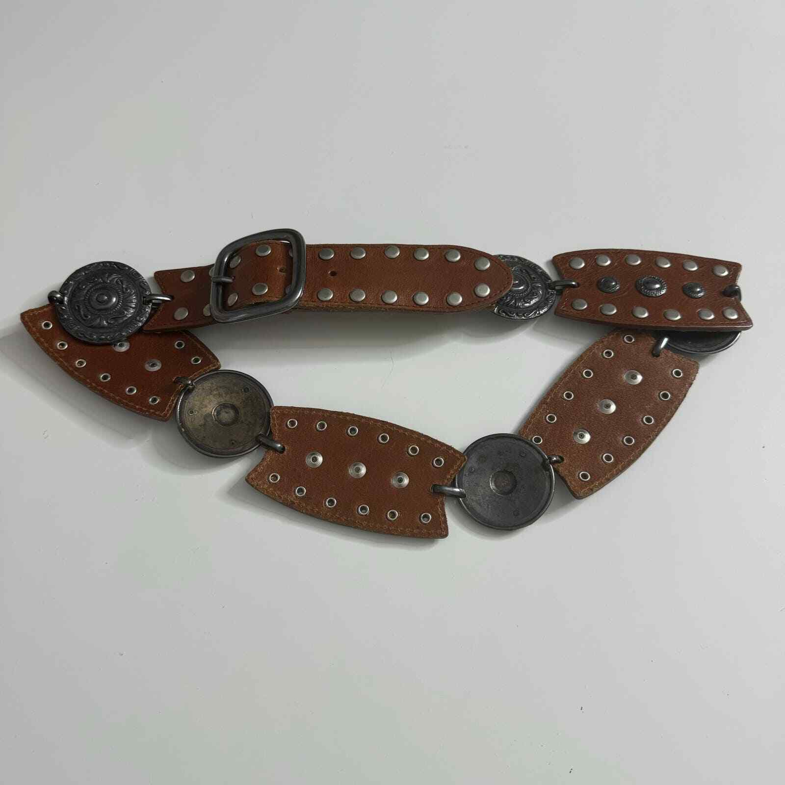 ETCETERA Womens Cognac Brown Leather Studded Western Medallion Link Belt S