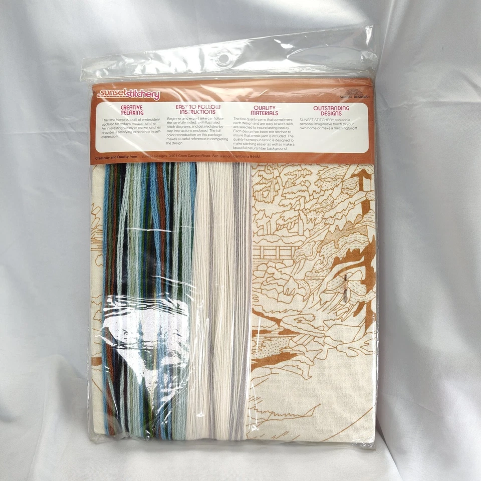 Kit de fotos vintage Sunset Stitchery Crewel inverno queda de neve 16x16 polegadas pastoral - Imagem 4 de 4