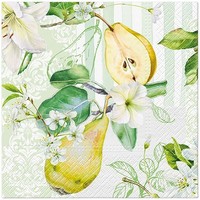 20 Servietten Pear Blossom Birnen FrüChte Baum Streifen BlüTen Landhaus 33X33Cm