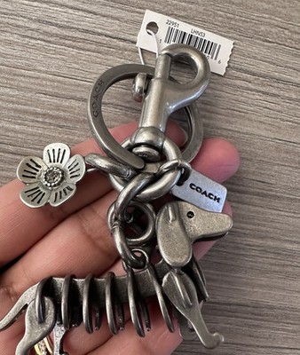 New Coach Puzzle Metal Dog dachshund W/ Tea Rose Bag Charm