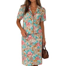 Chaus VTG 90s 2-Piece Set Blouse Skirt Sz M Floral Hawaiian Resortwear Wrap