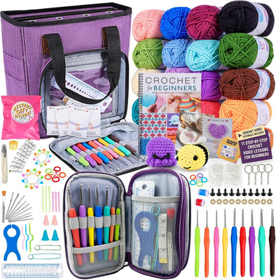 Ultimate Beginner Crochet Kit - 116 Pieces with Yarns, Hooks & Tutorials
