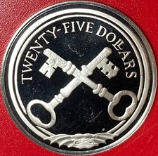 1988 BRITISH VIRGIN ISLANDS $25 PROOF .62 OZ SILVER CROSSED KEYS SUNKEN TREASURE