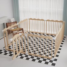 Wooden Baby Playpen 65x72x24In Adjustable Play Yard with Lock Gate Easy to