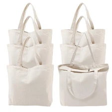6 Packs Canvas Tote Bag with Zipper, 16x13 inch Reusable Washable Grocery Sho...