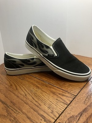 Vans Slip On M 8.5/W 10 Reflective Flames Black White Skateboarding Shoes