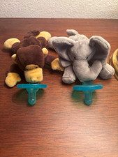 WubbaNub Jungle 2pc Pacifier Set w/ Stuffed Animal Attached Monkey Elephant