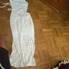 Damen Maxikleid Lang Weiß aus strukturiertem...