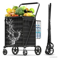 5.0 Cu Ft Folding Shopping Cart 480 LB Heavy Duty Grocery Cart Double Basket