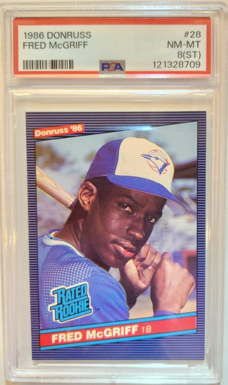 1986 Donruss Rated Rookie Fred McGriff #28 (RC) Blue Jays PSA 8 NM-MT Qualifier