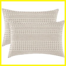 100 Cotton Waffle Pillow Shams Queen Size, 2 Pack 20" x 30" Soft Skin-Friend...