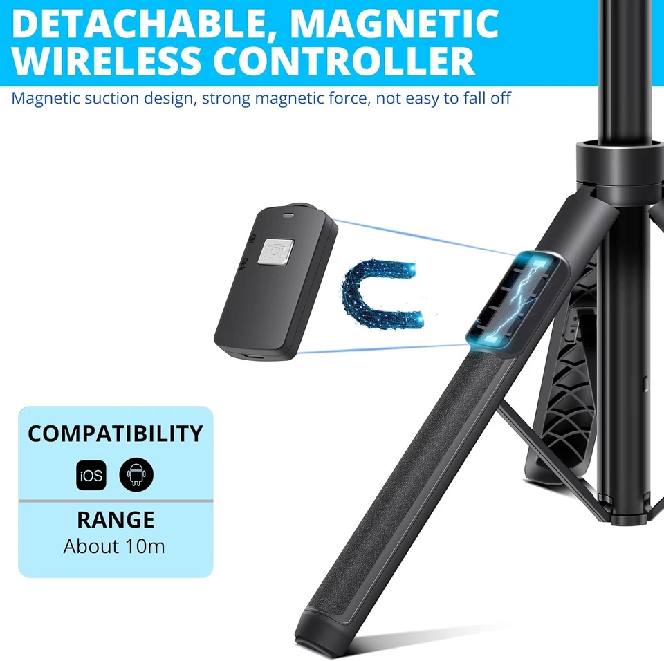 BZE 62 inches Extendable Selfie Stick Tripod with Wireless 62in selfie stick  - Image 4 of 4
