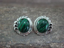 Native American Sterling Silver Malachite Post Earrings by Delores Cadman