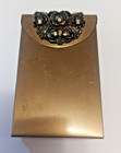 Vintage Gold Tone Cigarette Case Faux Diamond Chips Metal Floral Ladies 1950's