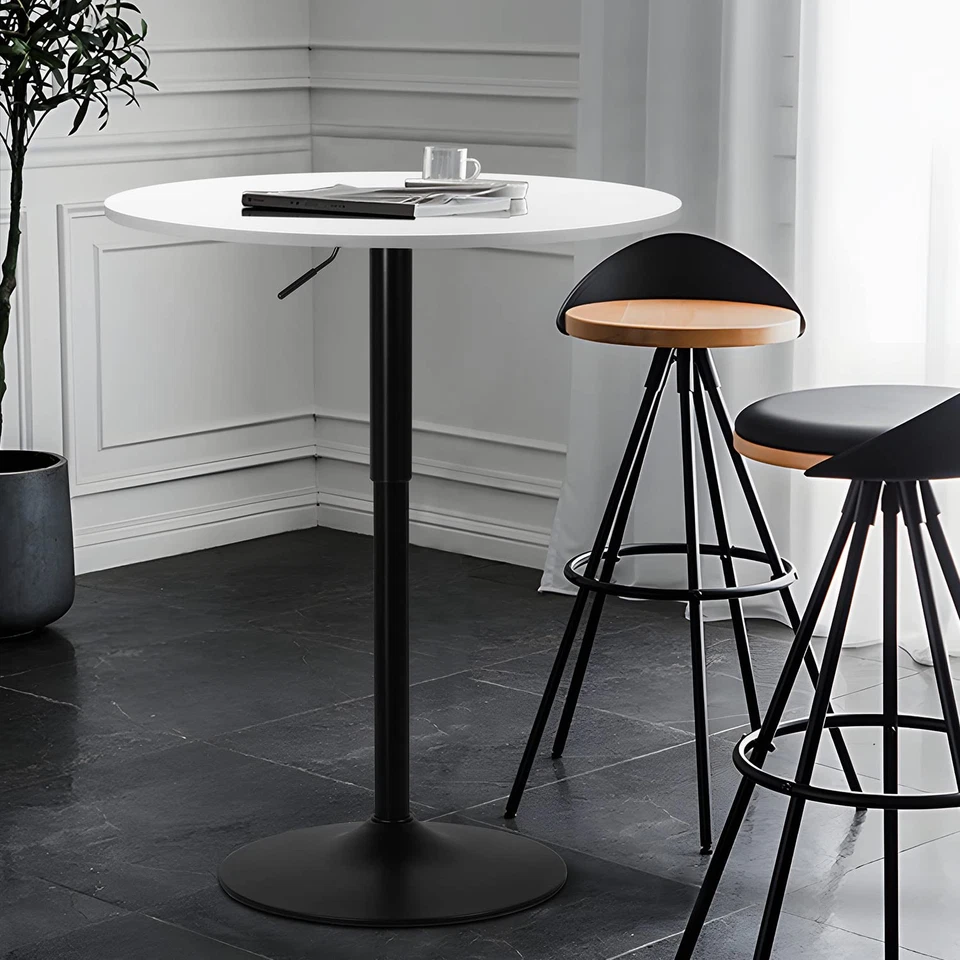 Mesa de Bar Blanca Redonda Ajustable en Altura, 31.5" Diámetro, 29.8 lbs, 36" Max He... Foto 3 de 4