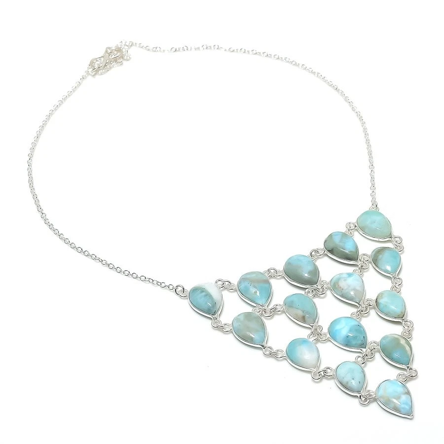 Collana In Pietra Naturale Larimar – Schegge Azzurre Fatte A Mano, Lunghezza 45 Cm, Con Chiusura In Ottone, Regalo Unico - 5